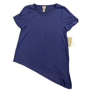 Chico's Size 0 S/4 Womens Asymmetrical Navy Blue T-Shirt NWT
